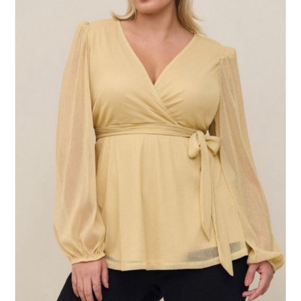 🆕 Knit Gold Glitter Lurex Surplice Peplum Top 3 3X 22 24 NWT Torrid New!
